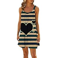 Midi Dresses for Women Valentine's Day Spaghetti Strap Sexy Heart Pint with Sleeveless Straight Flowy Dress
