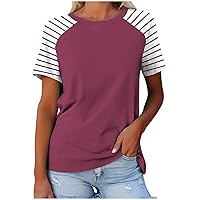 Womens Loose Fit Tshirts Striped Printed Short Sleeve Summer Tops Casual Workout Yoga Tunic T Shirts Tee Tops