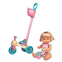 Nenuco and Her Tricycle Baby Doll with Cute Dress, Pink Tricycle with Basket, Adjustable Handles, for Girls Up to 5 Years, 14