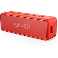 Anker SoundCore 2 Portable Bluetooth Speaker, Wireless, Enhanced Bass, 24-Hour Playtime, 66ft Range, IPX7 Water Resistant, Built-in Mic, Ideal for Travel , Compact and Easy to Use - Red