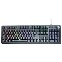 HUO JI Mechanical Gaming Keyboard, LED Backlit USB Wired with Blue Switches Multi-Media Keys,104 Keys No Conflict, Black