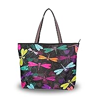 Dragonfly Tote Bag for Women with Zipper Pocket Polyester Tote Purse