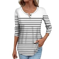 Gradient Button Down Shirts for Women Casual Long Sleeve Crewneck Sweatshirt Tops Striped Fashion Print Blouses