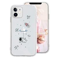 Guppy Compatible with iPhone 12 Mini Funny Cartoon Astronaut Case Cute Planet Rocket Pattern Flexible Soft TPU Rubber Slim Lightweight Cover Shock Absorption Protective Bumper Case 5.4 inch Clear