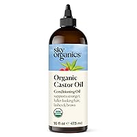 Organic Castor Oil (16 oz) USDA Certified Organic, 100% Pure, Cold Pressed, Hexane Free, Boost Hair Growth, Use with Castor Oil Pack