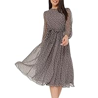 Summer Dresses for Women 2024 Round Neck Polka Dot Printed Lantern Sleeve Belted Casual Dress