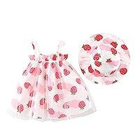 2023 Summer Cotton Baby New Born Girl Dress Sweet Strawberry Printing Elastic Suspender Girl Kids Dress and Size 6