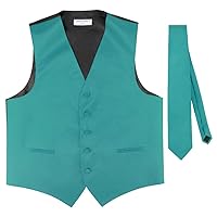 Men's Dress Vest & NeckTie Solid TEAL Color Neck Tie Set for Suit or Tuxedo