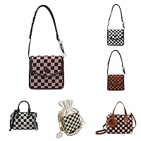 Women Vintage Checkerboard Handbag Bag Crush Collar Plaid Bag Large Capacity Women Chic Casual Crossbody Bag Shoulder Bag