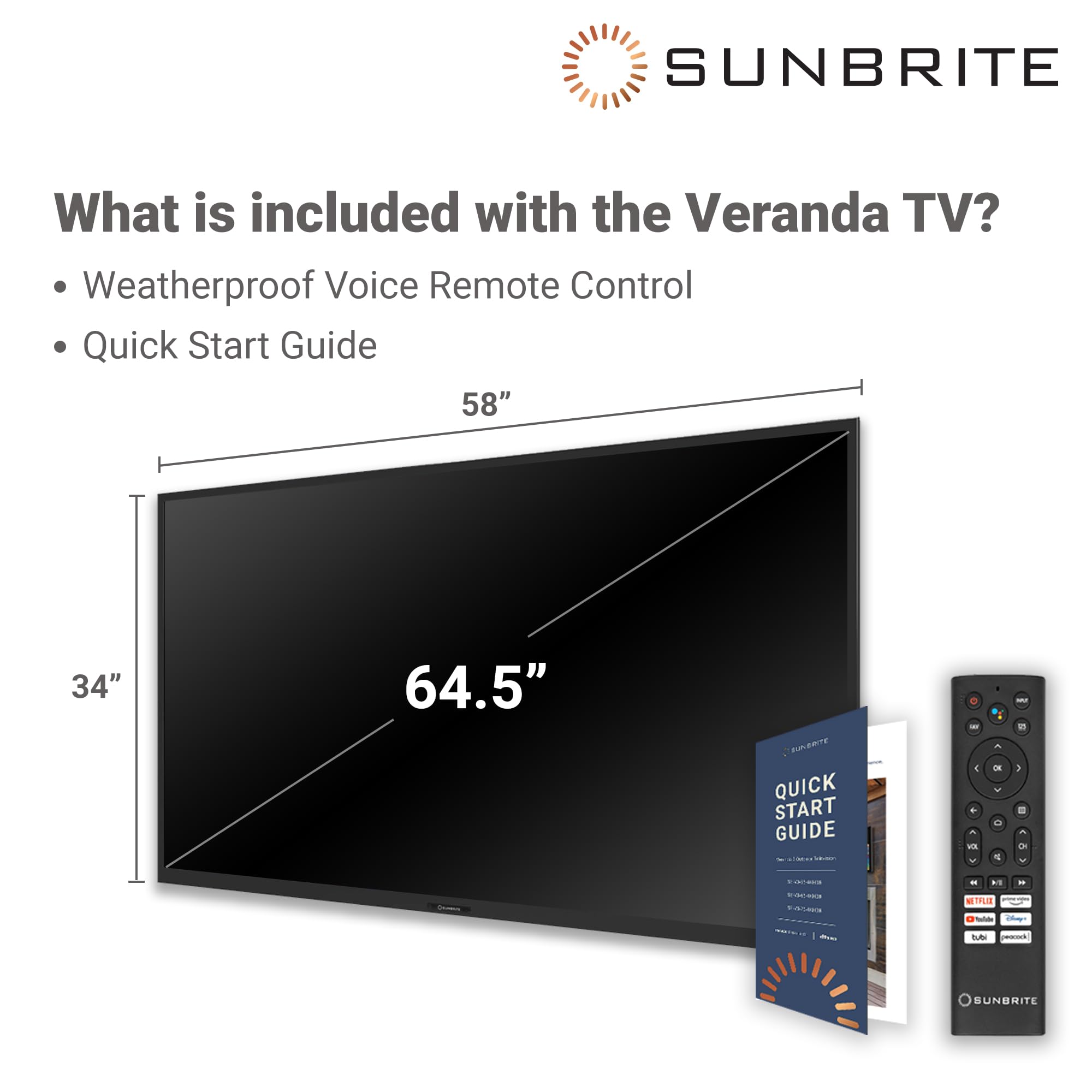 SunBrite Veranda 3 Series 65-inch Full Shade Smart Outdoor TV (2022) | 4K Ultra HD HDR QLED Weatherproof Television - 1,000 nit Ultra Bright Screen with All-Weather Voice Remote (SB-V3-65-4KHDR-BL)