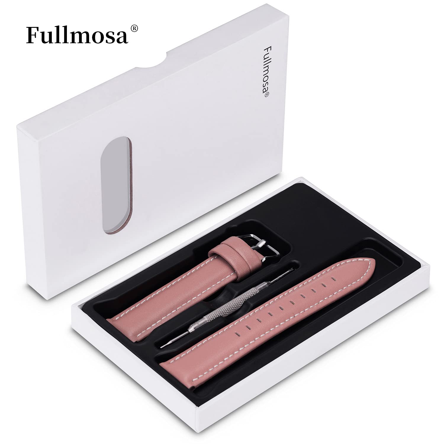 Fullmosa Watch Straps 20mm, Axus Series Leather Strap Replacement Watch Strap with Stainless Steel Metal Clasp for Men Women 14/16/18/20/22/24mm, Pink 20mm