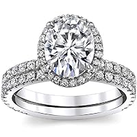 Halo Style Bridal Set, Oval Cut 2.00CT, VVS1 Clarity, Colorless Moissanite Ring Set, 925 Sterling Silver, Engagement Ring Set, Wedding Ring Set, Perfact for Gift Or As You Want