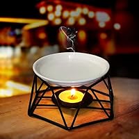 Delicate Romantic Hexagon Shaped Geometric Design Ceramic Tealight Candle Holder Oil Burner, Essential Oil Incense Aroma Diffuser Furnace Home Decoration Stylish Design Black Metal