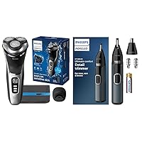Philips Norelco Shaver 3900, Rechargeable Wet & Dry Shaver with Pop-up Trimmer, Charging Stand and Storage Pouch, S3341/92 + Philips Norelco Nose Trimmer 3000, for Nose, Ears, Eyebrows, NT3600/62