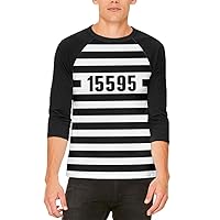 Halloween Prisoner Old Time Striped Costume Mens Raglan T Shirt White-Black X-LG