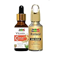 Vitamin C Serum for Face and 24K Gold Retinol Face Serum Combo for Wrinkle Control, Skin Tightening, Anti Ageing