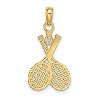 14k Gold Double Tennis Racket With Ball Charm Pendant Necklace Measures 15.6x12.2mm Wide 0.5mm Thick Jewelry for Women