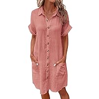 Short Formal Dresses for Women, New Women's Casual Buttoned Mid Length Sleeve Loose Dress Summer, S XXL