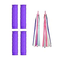 PLATT Kids Bicycle Handle Bar Grips 2 Pairs Colorful Rubber Mushroom Grips with Ribbons Streamers for Balance Bikes, Scooters, and Childrens BMX Bicycle Handlebars