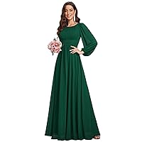 Ever-Pretty Women's Crewneck Lantern Sleeves A-Line Pleated Chiffon Maxi Formal Dress 0106B