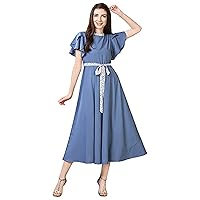 Women's Crepe A-Line Maxi Dress Western Dress Maxi Dresses Casual Long Dresses Short Sleeve Loose Dress By ASHMIT ENTERPRISES