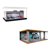 Hot Wheels Display Case 1/64 Scale and1/24 Scale Diecast Parking Garage Moldel 2-Tires LED Light Model Car Show Case 7 Parking Spaces with Full Acrylic Cover Grey