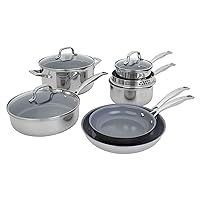 HENCKELS Clad H3 10-pc Induction Ceramic Nonstick Pot and Pan Set, Stainless Steel, Durable and Easy to clean