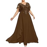 Mother of The Bride Dresses Plus Size Long Evening Dress V Neck Lace Formal Gowns with Sleeves