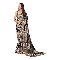 Trendy Floral printed Sequin Organza designer Saree Sari Blouse 1144