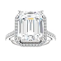 Siyaa Gems 7 CT Emerald Diamond Moissanite Engagement Ring Wedding Ring Eternity Band Solitaire Halo Hidden Prong Silver Jewelry Anniversary Promise Ring