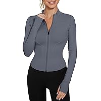 LUYAA Women's Workout Jacket Lightweight Zip Up Yoga Jacket Cropped Athletic Slim Fit Tops