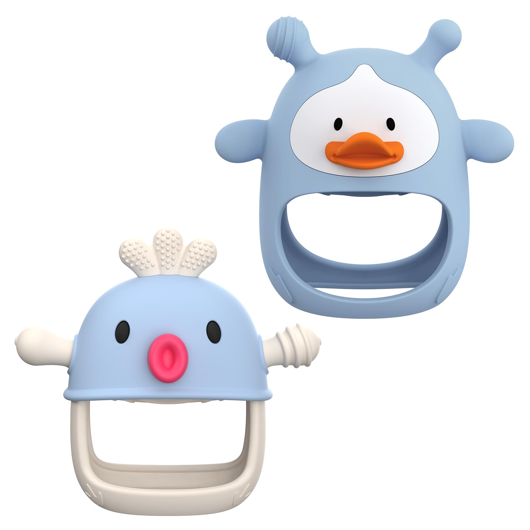 Spanky Duck Baby Teether with Toothie Bird Baby Teether(Blue+Blue White)