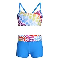 FEESHOW Kids Girls 2 Piece Active Dance Sports Bra Crop Tank Top with Shorts Bottoms Gymnastic Leotard Outfit Set