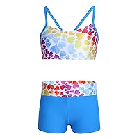 TiaoBug Kid Girls Camisole Heart-Shaped Pattern Bowknot Back Cover-up Sets Swimwear Two-Piece Tankini Boyshorts Swimsuits