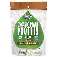 Organic Plant Protein Smooth Chocolate Powder, 10 Servings - Vegan, Grain Free & Gluten Free Plant Based Protein Shake with 1 Billion CFU Probiotics & Enzymes, 15 g Protein, 9.7 Oz