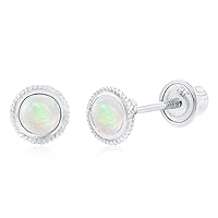 Solid 14K Gold 4mm Bezel Cushion Natural Birthstone Screwback Stud Earrings For Women | 3mm Round Cut Birthstone | 14K Gold Bezel Birthstone Screwback Earrings For Women and Girls