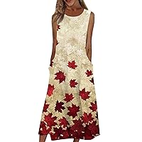 Women's Prom Dresses 2024 Casual Printed Dresses Round Neck Basic Classic Outdoor Daily Sleeveless Dresses, S-3XL