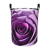 Purple Rose Round waterproof laundry basket,foldable storage basket,laundry Hampers with handle,suitable toy storage