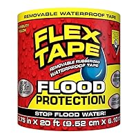 Flex Tape Flood Protection, 3.75 in x 20 ft, Waterproof Rubberized Tape, Removable, Use on Windows, Doors, Garage Doors, Casings, Thresholds, Conduits, Vents, Ducts