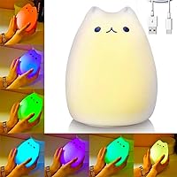 Litake Kitty Night Light, USB Rechargeable Silicone Cute Cat Night Light for Kids Baby Children, 7-Color Changing LED Cat Lamp Nursery Nightlights for Kids bedroom (Celebrity Cat)