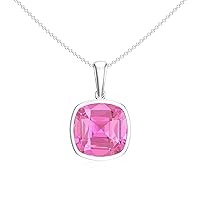 Natural Pink Sapphire Cushion Shaped Pendant for Women in Sterling Silver / 14K Solid Gold/Platinum