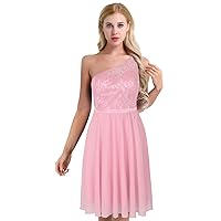 CHICTRY Women's Vintage Floral Lace Chiffon One Shoulder Cocktail Formal Swing Dress
