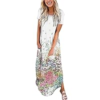 Women 2023 Summer Casual Dresses Women Casual Printing Loose Sundress Long Dress Crisscross Sleeveless Split