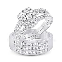 The Diamond Deal 14kt White Gold His Hers Round Diamond Solitaire Matching Wedding Set 1-3/4 Cttw
