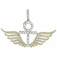 Creative jewels20 2.00 CT Round Cut Diamond Ankh Cross Flying Angel Wings Women's Wedding Pendant Necklace 14k Yellow Gold Finish 18