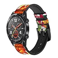 CA0612 Retro Art Flowers Leather Smart Watch Band Strap for Wristwatch Smartwatch Smart Watch Size (24mm)