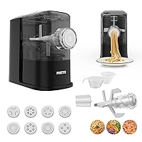 Electric Pasta Machine, Automatic Pasta Maker Machine Electric with 8 Discs for Spaghetti & Fettucine and More, Easy-to-Clean Noodle Maker with Measuring Cup, Cleaning Scraper and Flour Cup