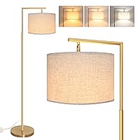 FAGUANGAO 3-Color Temterapure Gold Floor Lamp, Mid Century Modern Floor Lamp, Brass Standing Lamp with Hanging Drum Shade for Living Room, Reading Room, Bedroom, Office (LED Bulb Included)