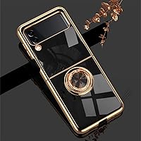 for Samsung Galaxy Z Flip 3 Case with Ring Stand, Luxury Plating Case Soft Silicone with Adjustable Ring Magnetic Kickstand Ultra Slim Full Body Shockproof Case for Galaxy Z Flip 3 5G, Black
