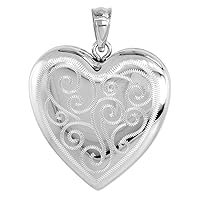 1 inch Sterling Silver Heart Locket Necklace for Women 4 Picture Scroll Engraved 16-20 inch